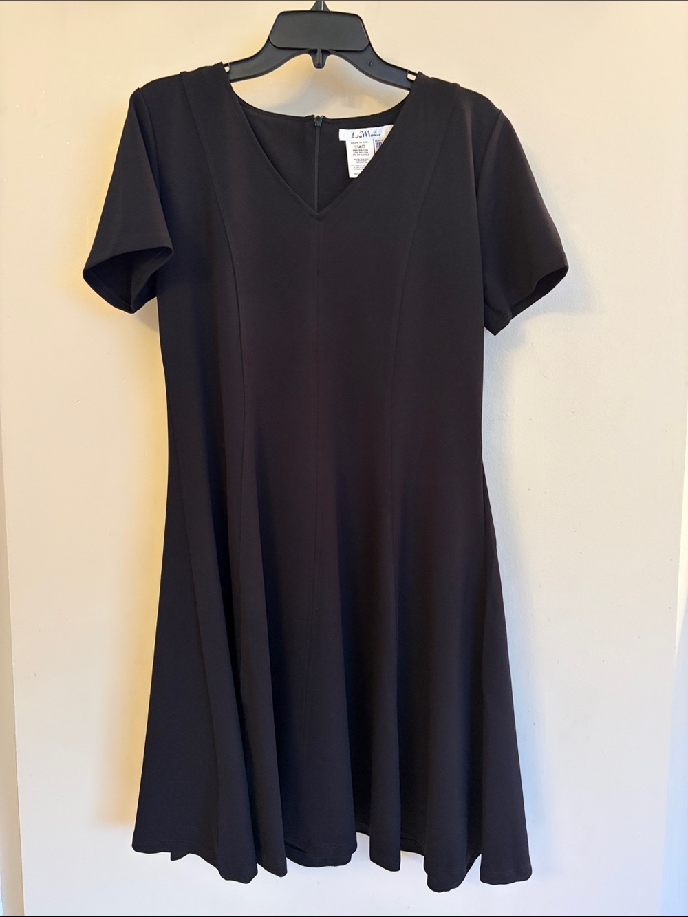 Black V-Neck Short-Sleeve Dress